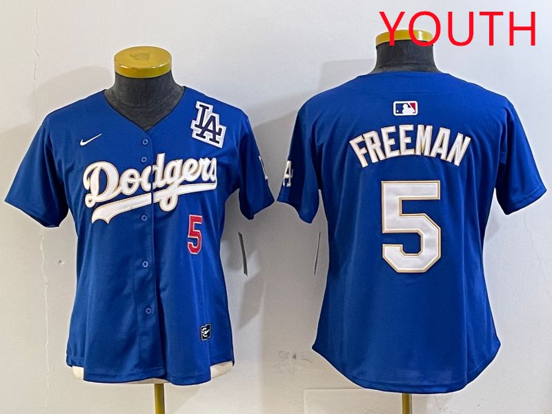 Youth Los Angeles Dodgers 5 Freeman Blue Gold Game 2025 Nike MLB Jersey style 6